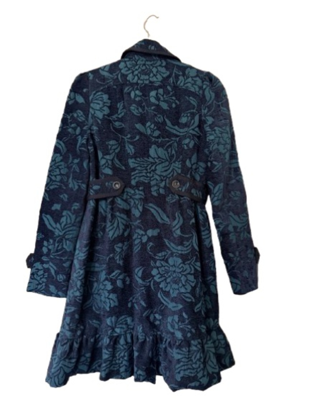 Elevenses Anthropologie Floral Jacquard Ruffle Hem Peacoat Jacket Size 4 - Picture 3 of 7